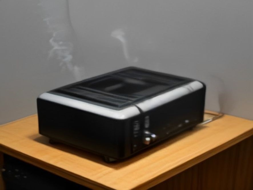 A close up of faint smoke rising from a toaster oven vent.