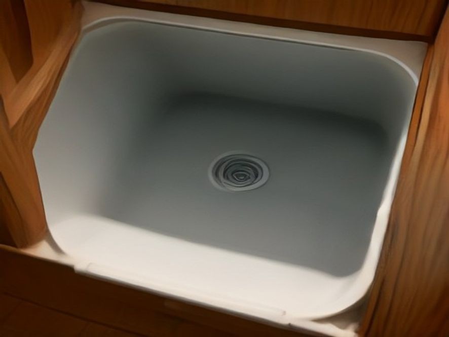 Wide view of plumbing pipes and supply lines under a kitchen sink