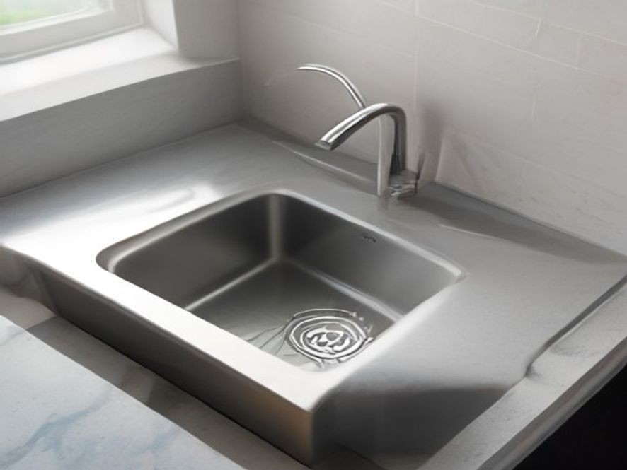Standing water in a kitchen sink showing slow drainage