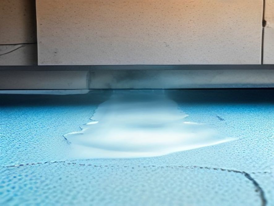 Locating sources of water leaks beneath a refrigerator.