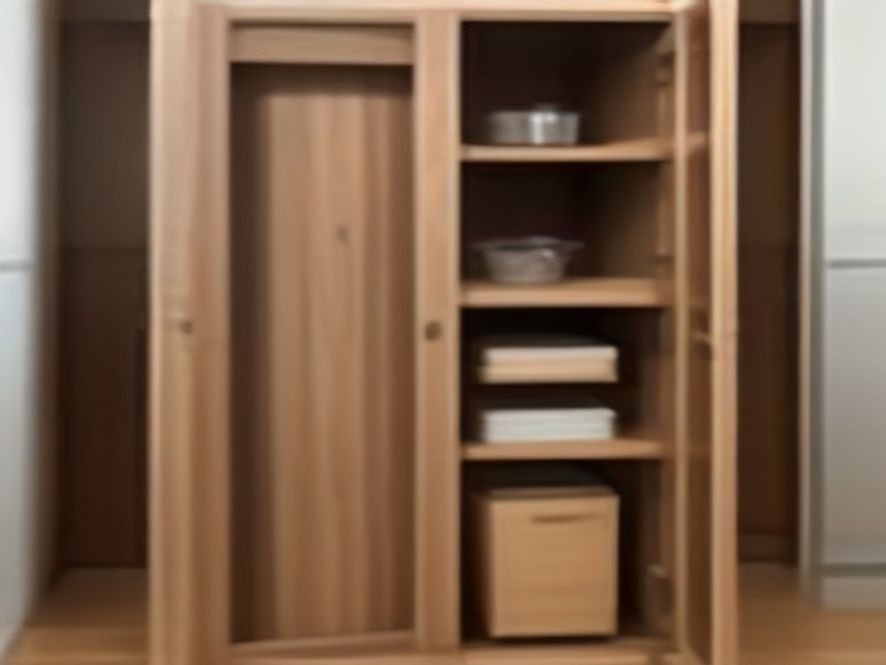 Organized small cabinet space utilizing vertical dividers.