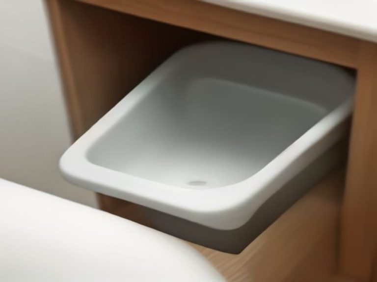 A clean kitchen sink P trap drainage assembly installed beneath a wooden cabinet.