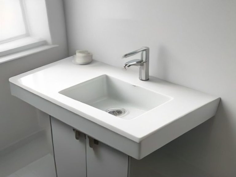 Residual standing water pooling in a white ceramic kitchen sink bowl.