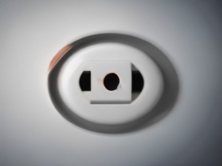 A macro view of a kitchen GFCI outlet with the reset button stuck.